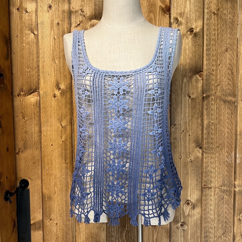 Kadence Medium 100% Cotton Ombre Purple Crochet Tank Top Boho Beachy - Picture 2 of 7